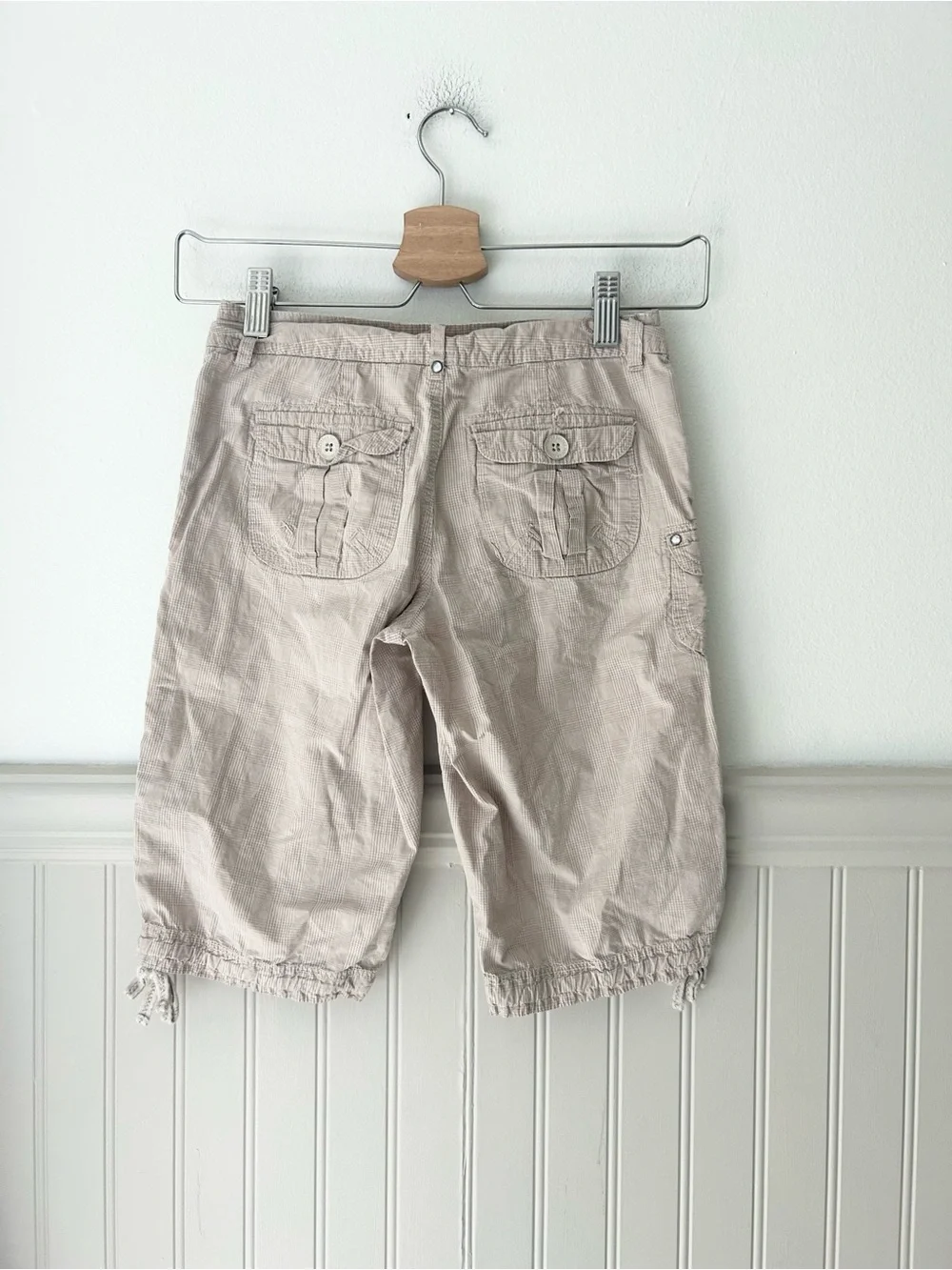 Y2K Justice Slim 12 Beige Cargo Capri Drawstring Shorts Cotton